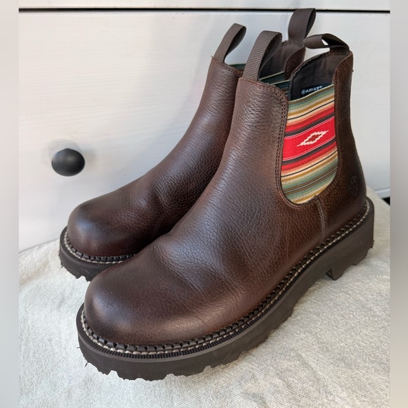 ARIAT WOMEN'S Leather Twin Gore WESTERN Brown BOOTS size 9,5B Aztec Spring Boho - Picture 16 of 17